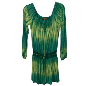 Michelle Jonas Teal Green Tie Dye Boho Silk Blend Dress Small